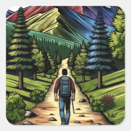 Mann Wandern Quadratischer Aufkleber