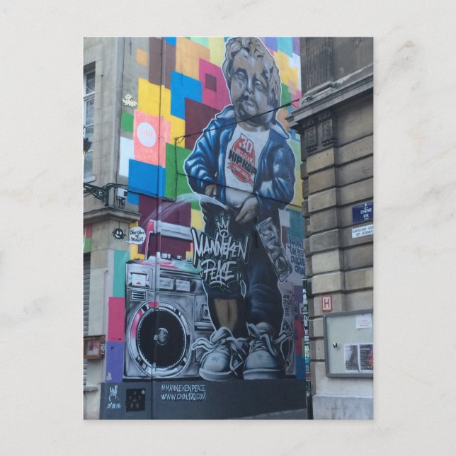 Mannekin Pis Gebäude Graffiti Brüssel Belgien Postkarte (Vorderseite)