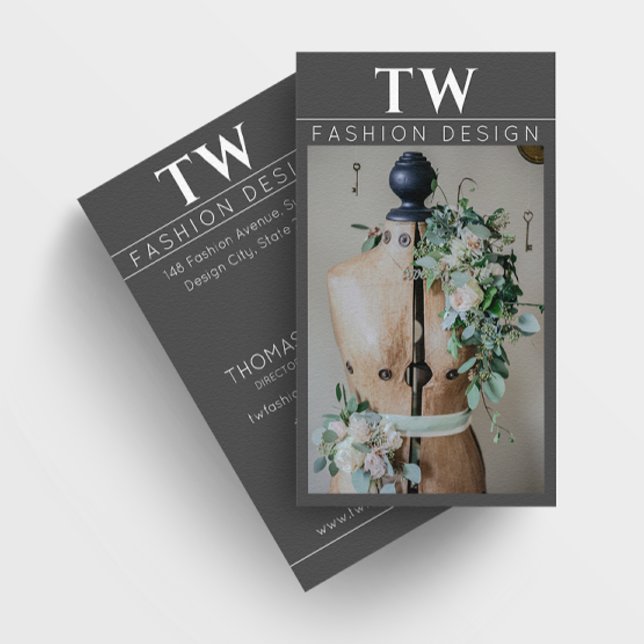 Mannequin Fashion Designer Dark Gray Business Card Visitenkarte (Von Creator hochgeladen)