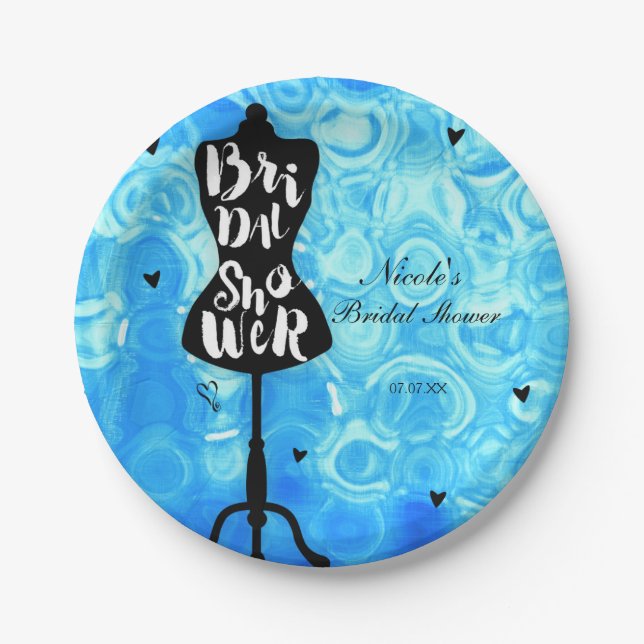 Mannequin Stand Vintag Retro Blue Brautparty Pappteller (Vorderseite)