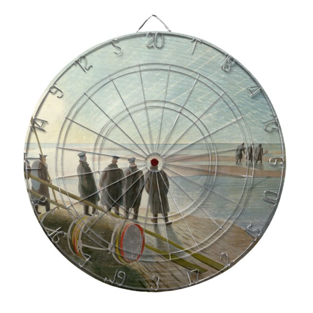 Männer am Strand (gefährliche Arbeit bei Ebbe) Dartscheibe (vorne)