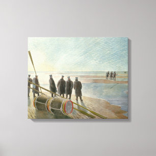 Männer am Strand (gefährliche Arbeit bei Ebbe) Leinwanddruck
