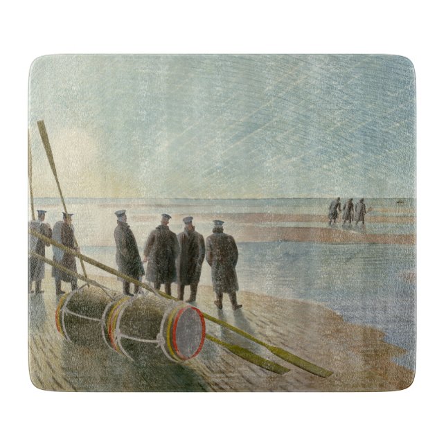 Männer am Strand (gefährliche Arbeit bei Ebbe) Schneidebrett (Vorderseite)