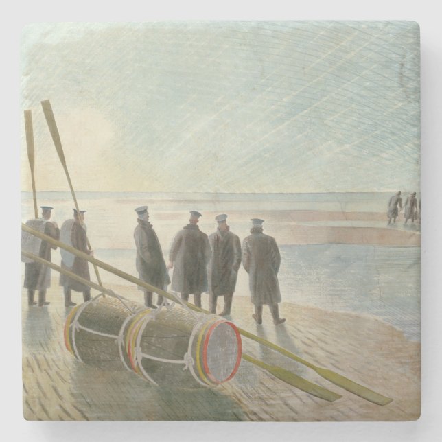 Männer am Strand (gefährliche Arbeit bei Ebbe) Steinuntersetzer (Vorderseite)