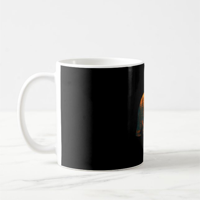 Männer-Bären-Silhouette mit Waldlandschaft und Kaffeetasse (Links)