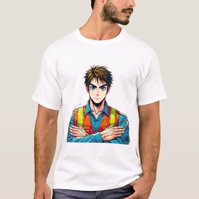 Männer Basic T-Shirt mit Manga-Sicherheitsfachmann (Vorderseite)