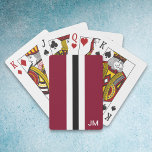 Männer Burgund Mit Monogramm Spielkarten<br><div class="desc">Diese Männer spielen Karten mit bordeauxroten, weißen und schwarzen Racingstreifen. Außerdem haben sie einen Platz für Ihr Monogramm in weiß. Diese Spielkarten sind ein klassisches Geschenk für Ihren Mann. Copyright Kathy Henis</div>