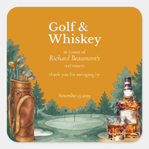 Männer-Chic-Golf- und Whiskey-Themen-Ruhestandsfei Quadratischer Aufkleber