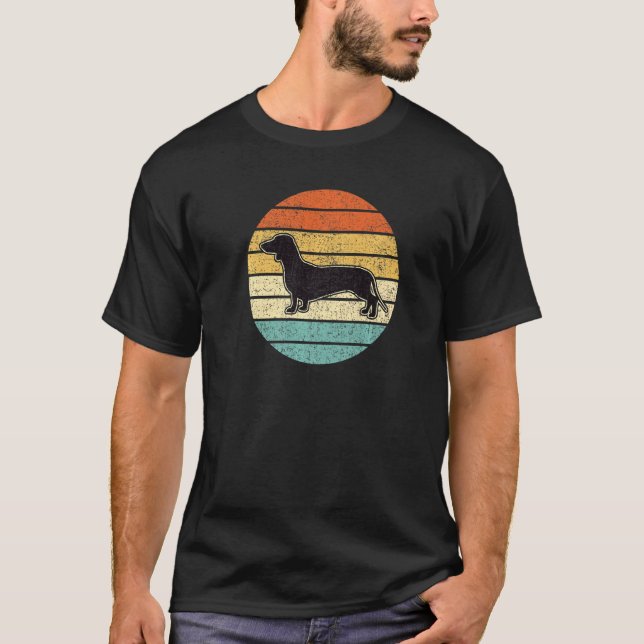 Männer Dackel Hund Retro Sunset T-Shirt (Vorderseite)