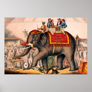 Männer Darstellend einen Zirkus mit einem Elefante Poster