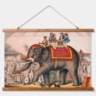 Männer Darstellend einen Zirkus mit einem Elefante Wandteppich Mit Holzrahmen