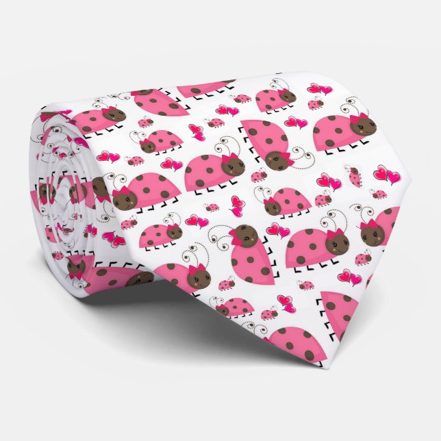 Männer Designer Krawatte Pink Ladybugs (Gerollt)
