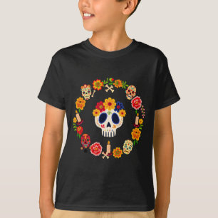 Männer Dia-De-Los-Muertos Zucker-Schädel Mexikanis T-Shirt