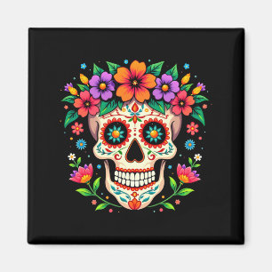 Männer Día De Los Muertos Zucker-Schädel Mit Blume Magnet