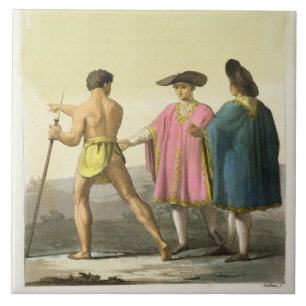 Männer, die zeremonielle Ponchos in Santiago, Fliese