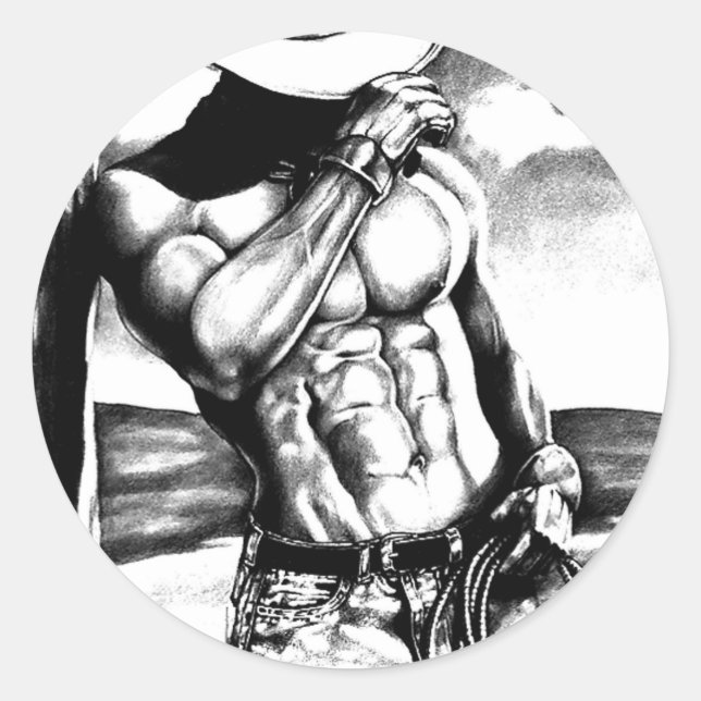Männer Elegante Fine Art Modern Zeichnend Western  Runder Aufkleber (Vorderseite)