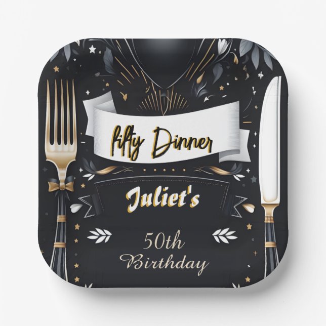 Männer Erwachsener Abendessen elegant 50. Geburtst Pappteller (Vorderseite)