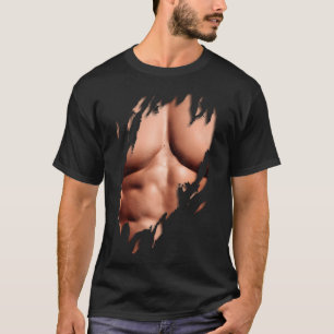 Männer Fake Brustmuskeln gekapselt Sixpack Gym F T-Shirt