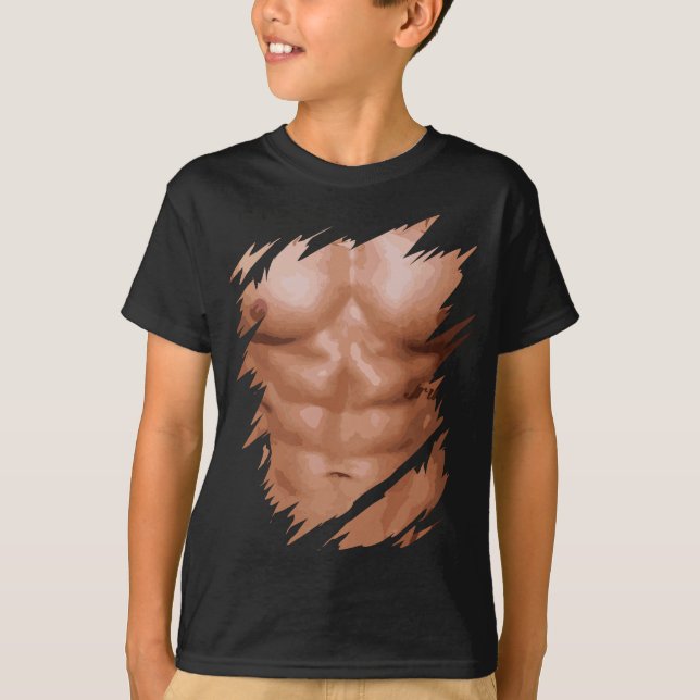 Männer Fake Muskeln riss Brust Sixpack Abs. T-Shirt (Vorderseite)