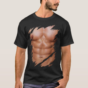 Männer Fake Muskeln riss Brust Sixpack Abs. T-Shirt