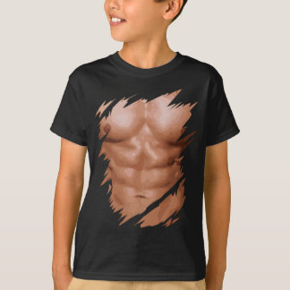 Männer Fake Muskeln riss Brust Sixpack Abs. T-Shirt