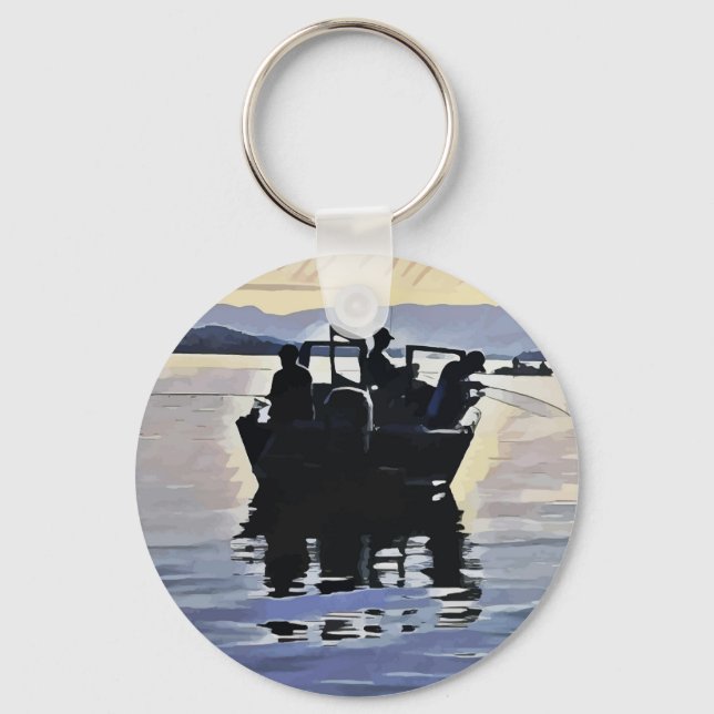 Männer fischen am See abstrakte Silhouette Schlüsselanhänger (Vorderseite)