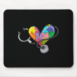 Männer Frauen Stethoskop Autismus Herz buntes Puzz Mousepad