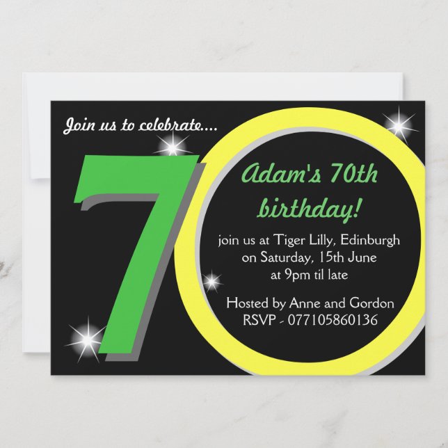 Männer Grüner/des Gelb-siebzigste 70. Einladung (Vorderseite)