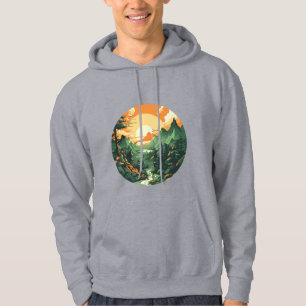 Männer, Heizung Grau Berg Sonnenuntergang Kapuzenp Hoodie