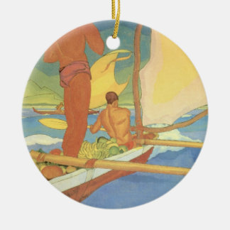 Männer in einem Ausleger-Kanu - Verzierung Keramik Ornament