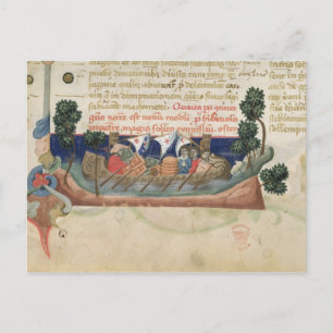 Männer in einem Boot, das die Versorgung des Heili Postkarte