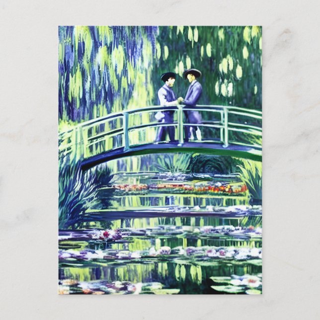 Männer in Liebe auf der Brücke im Stil des Monets Postkarte (Vorderseite)