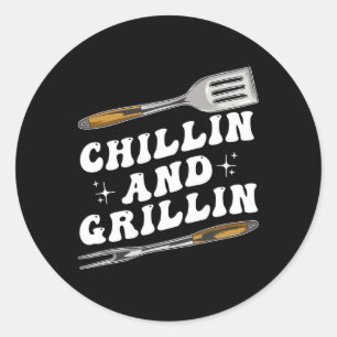 Männer lustige BBQ Chillen und Grillen Runder Aufkleber