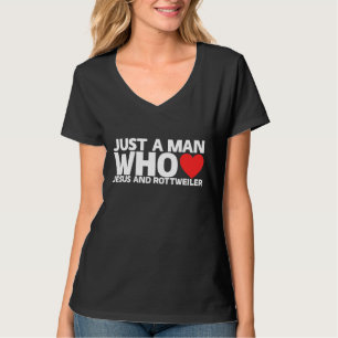 Männer Mann Jesus Rottweiler Hund Liebe Welpe Rot T-Shirt
