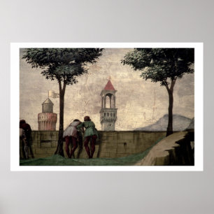 Männer mit Blick auf eine Mauer, von der Besichtig Poster