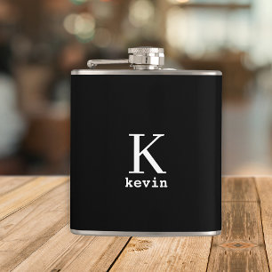 Männer-Monogramm modern personalisiert in Schwarz Flachmann