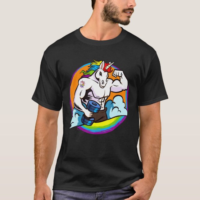 Männer Muskulärer Buff Unicorn Regenbogen, Gewicht T-Shirt (Vorderseite)