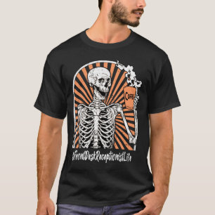 Männer-Rezeptionist-Leben-Kaffee-Skelett-Erschöpft T-Shirt