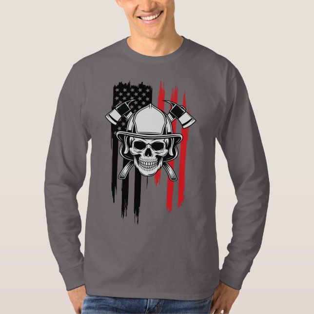 Männer Schädel Feuerwehrmann  T-Shirt (Vorderseite)