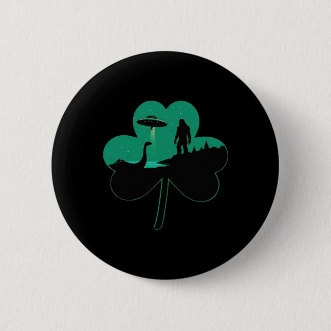 Männer St Patricks Day Alien Ufo Shamrock Sasquatc Button (Vorderseite)