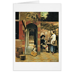Männer und eine Frau im Hof durch Pieter de Hooch