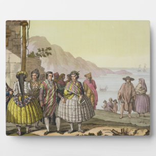 Männer und Frauen in aufwändigen Kostümen, Chile,  Fotoplatte