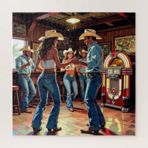 Männer und Frauen Line Dance in einer Bar