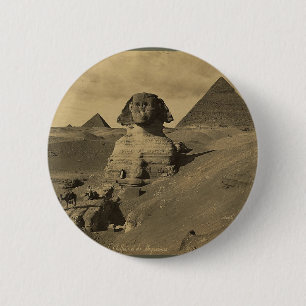 Männer und Kamele auf der Pfote der Sphinx, Pyrami Button
