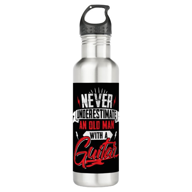 Männer unterschätzen einen Alten niemals mit Gitar Edelstahlflasche (Vorderseite)