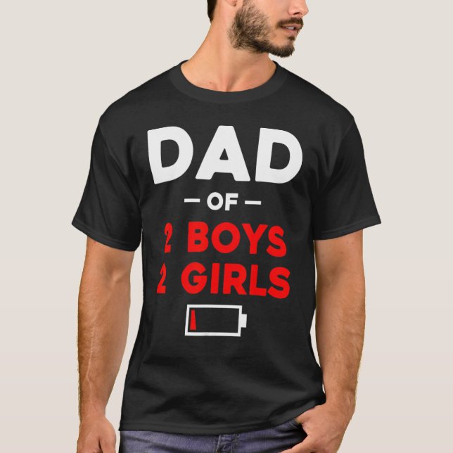 Männer Vater von 2 Jungen 2 Mädchen mit niedrigem  T-Shirt (Vorderseite)
