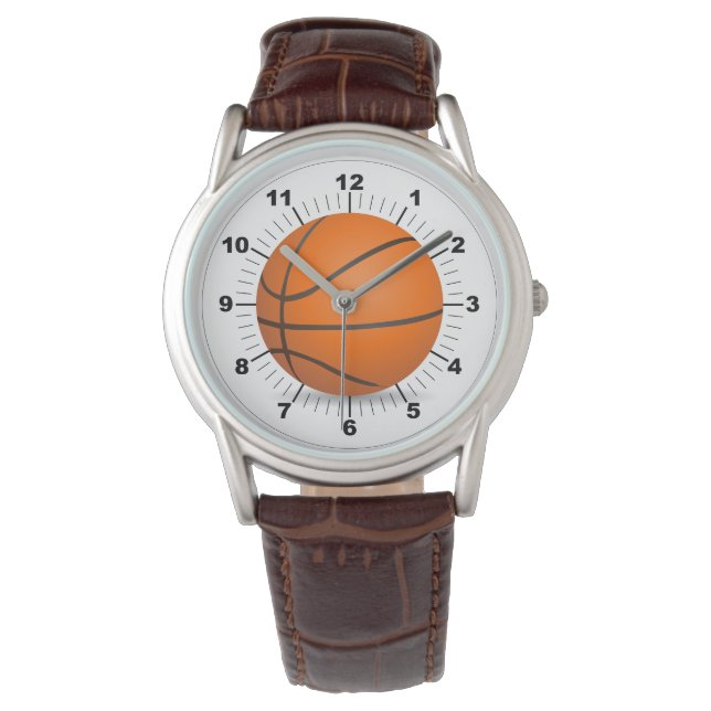 Männerbasketball Klassisches Brown Lederband Armbanduhr (Vorderseite)