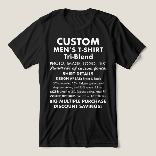 Männerbenutzerdefinierter Personalisierter Black T Tri-Blend Shirt (Design Vorderseite)