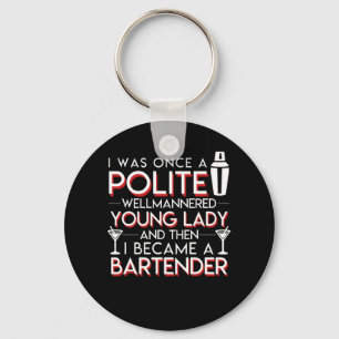 Mannered Junge standen Barkeeper-Frauen Schlüsselanhänger