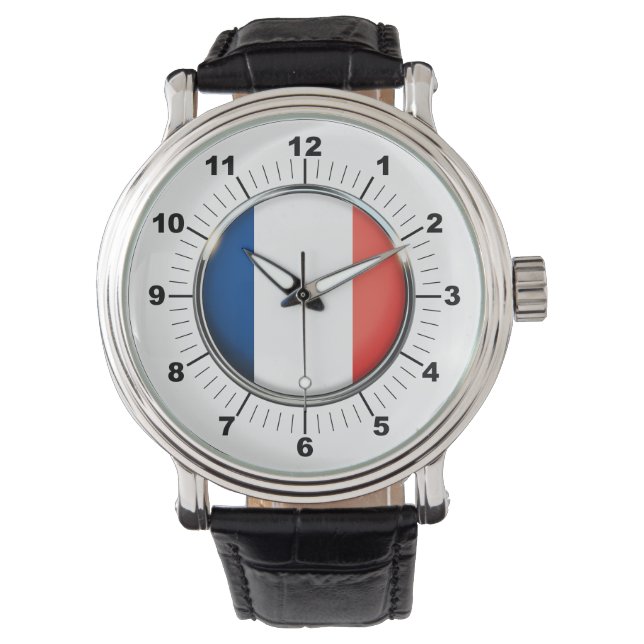 Männerfahne auf der französischen Flagge Armbanduhr (Vorderseite)